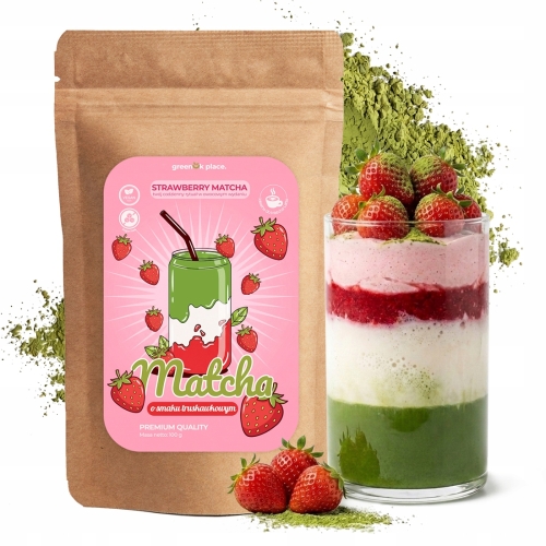 Przejdź do produktu MATCHA O SMAKU TRUSKAWKOWYM 100g